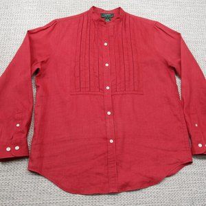 Lauren Ralph Lauren RLL Womens Shirt M Button Up Band Collar Western Tuxedo LS